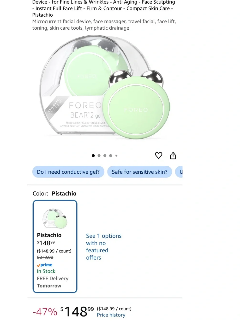 NEW FOREO Bear 2 Go Microcurrent Facial Device Pistachio